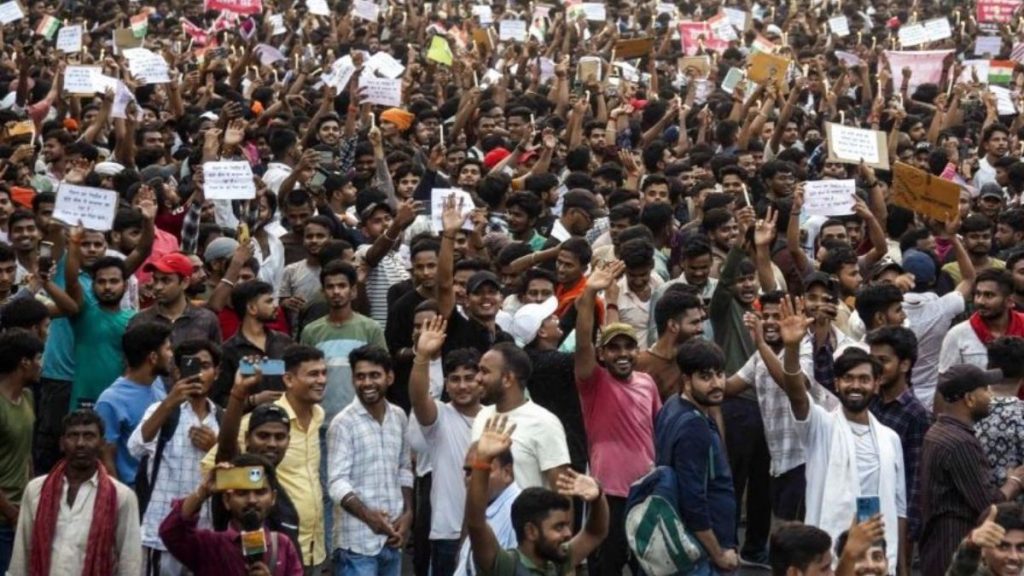 Student protesters gather during demonstrations in Patna, Bihar, India, July 2026.
